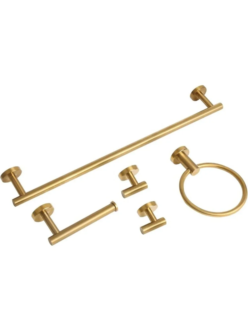 5-Piece Brushed Gold Bathroom Accessories Set - Towel Bar, Toilet Paper Holder
